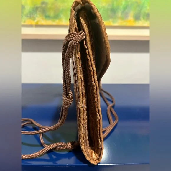 Waves Straw Wicker Purse Envelope Clutch Bag Brown Orange Vintage 70s 80s Lined - Picture 3 of 10